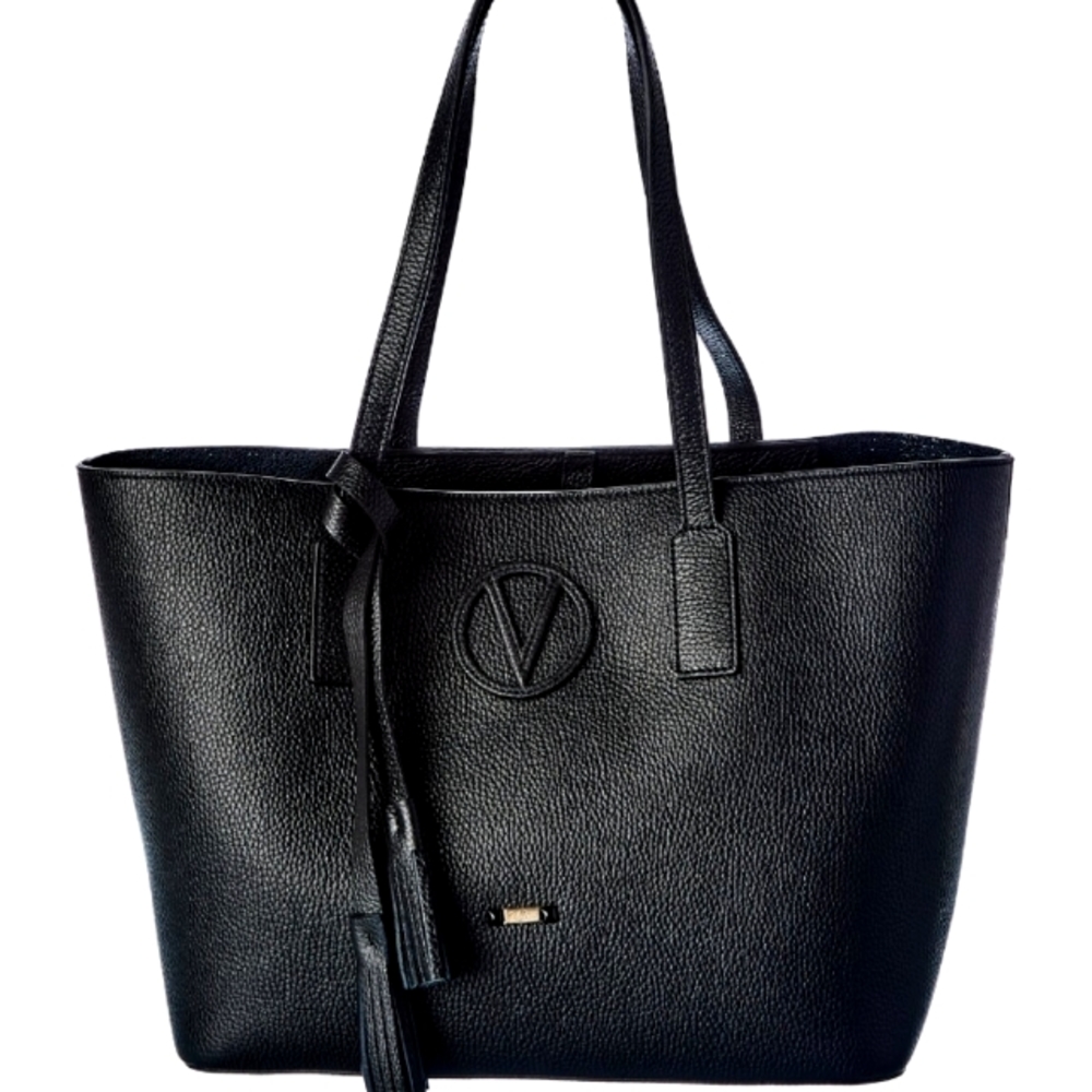 Valentino Black Pebbled Leather Tassel Tote